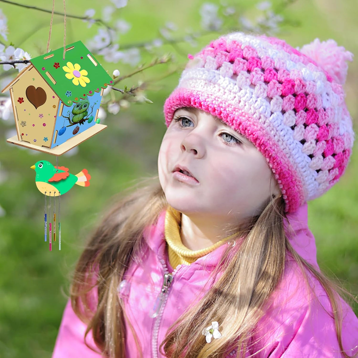 Fennoral 12 Pack Bird House Craft Kit for Kids Make You Own Bird Wind Chime Kit DIY Build and Paint