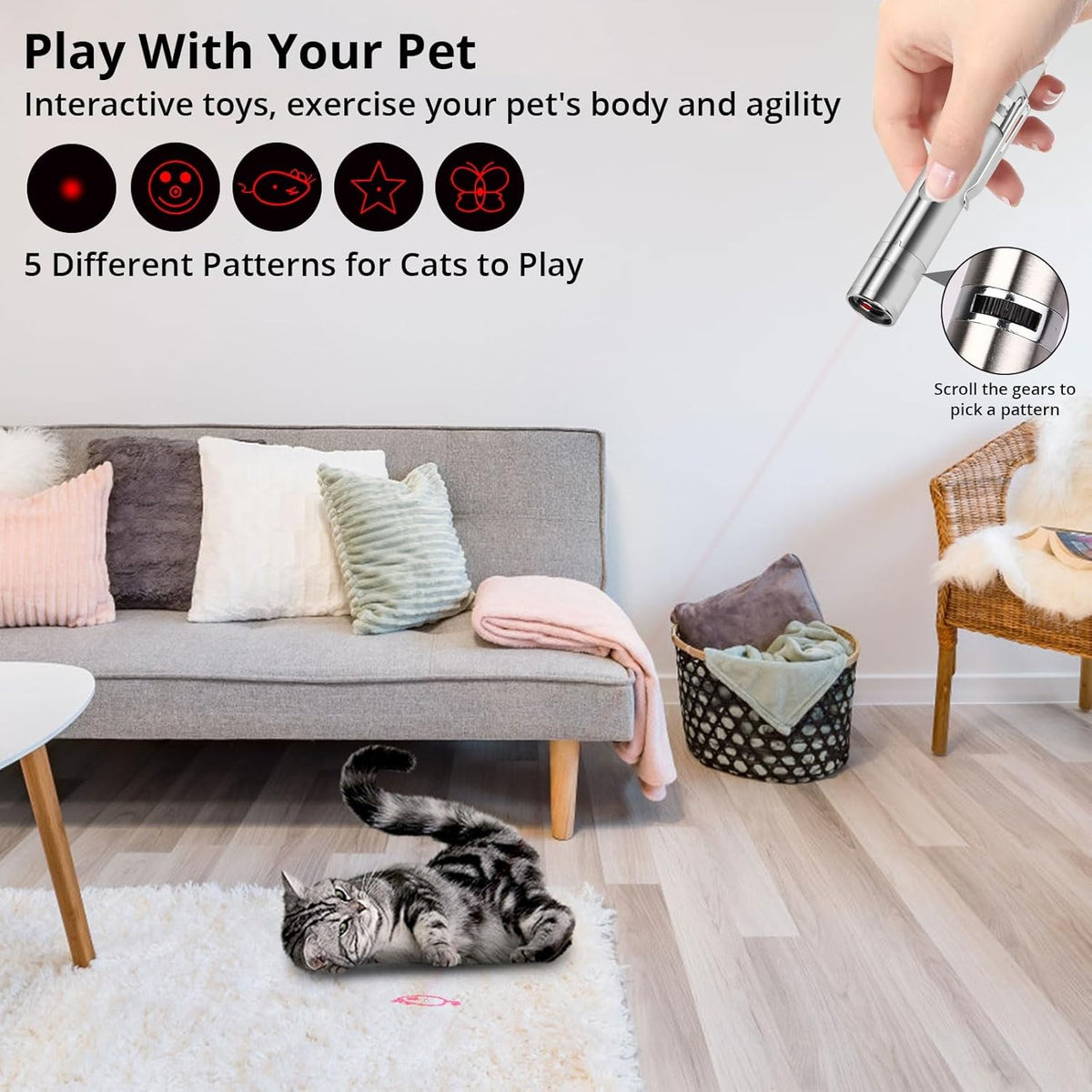 Cat Toy Pointer for Indoor Cats, USB Rechargeable Kitten Toys with 7 Adjustable Patterns