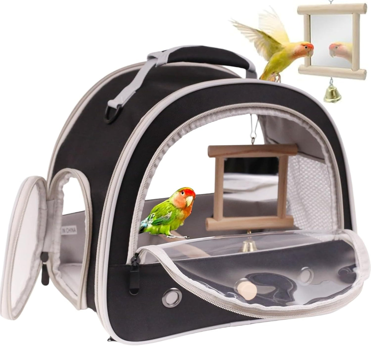 Portable Parrot Travel Cage Carrier with Small Swing Toy&Cage Colorful Toys Set Small Bird Parakeet