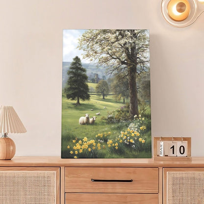 Country Sheep Canvas Wall Decor Farmhouse Rustic Lamb Wildflower Wall Art Nature Countryside