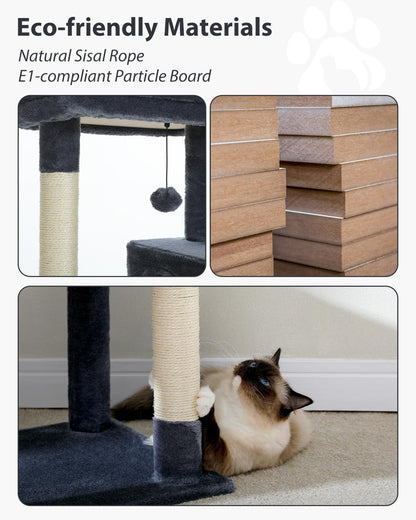 Cat Tree for Large Cats with Metal Plush Big Hammock, 56.3" Cat Tower for Indoor Cats with 2 Door