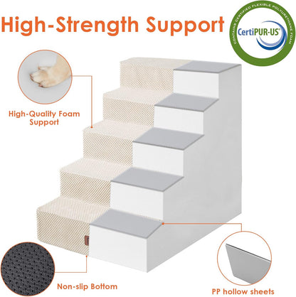 EHEYCIGA Dog Stairs for High Bed 25" H, 5-Step Extra Wide Dog Steps for Bed, Pet Steps for Small