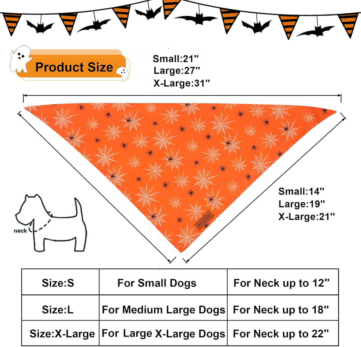 PTDECOR Halloween Dog Bandana, Reversible Holiday Pet Puppy Scarf, Multi Size, Triangle Halloween