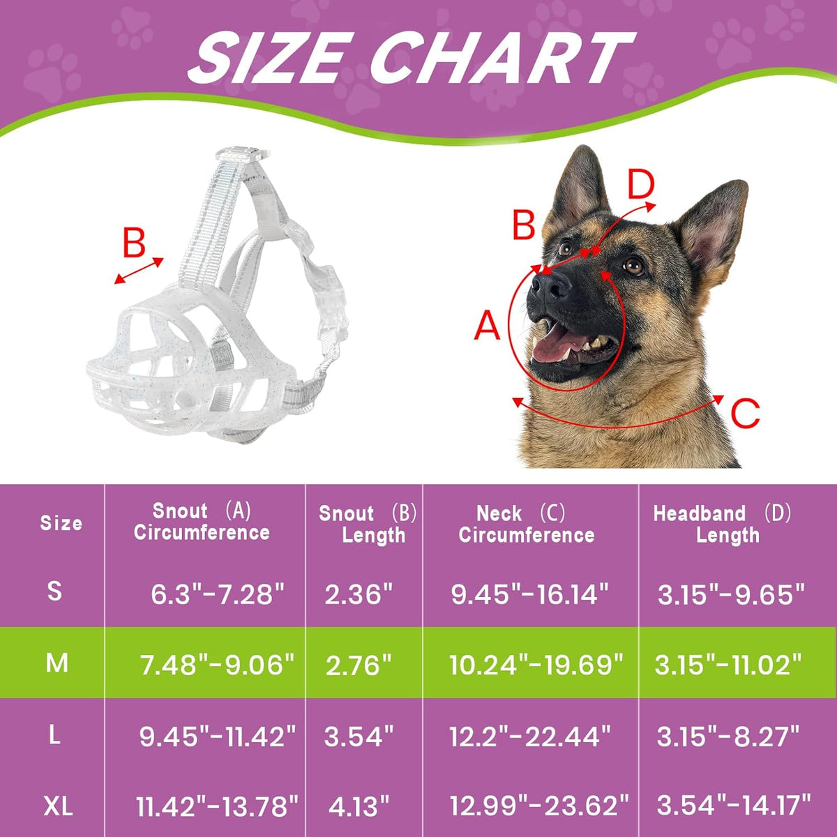 Glow-in-The-Dark Dog Muzzle, Basket Muzzle for Small Medium Large Dogs,Anti-Biting Chewing