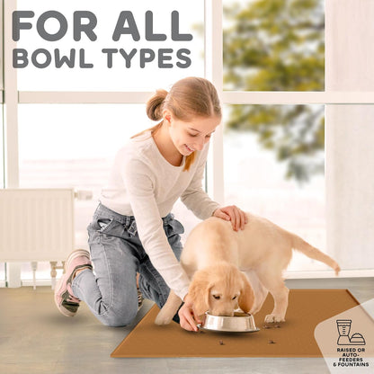 Dog Food Mat - 24x15 Raised Edges Dogs Mat for Food and Water Prevent Spill, Waterproof Cat Food