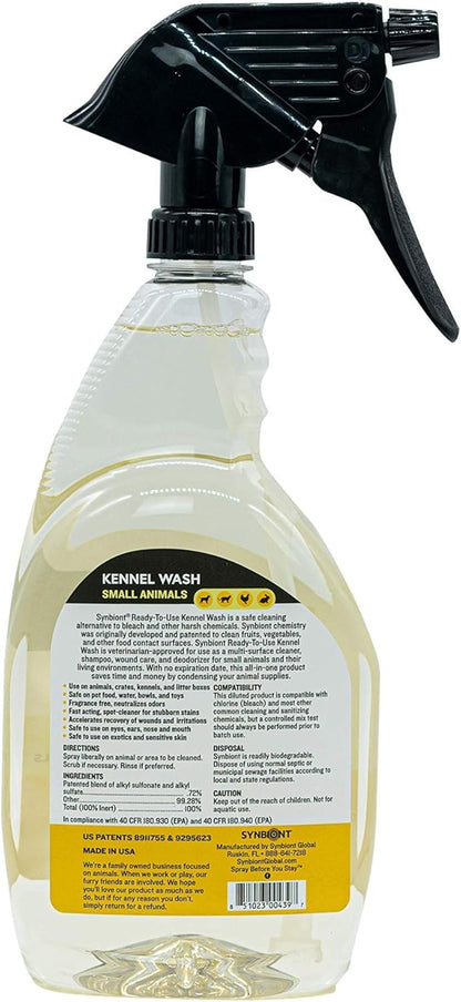 Synbiont Kennel Wash 32 oz Ready to Use - Cleaner & Deodorizer for Birds, Cats, Dogs, Rabbits