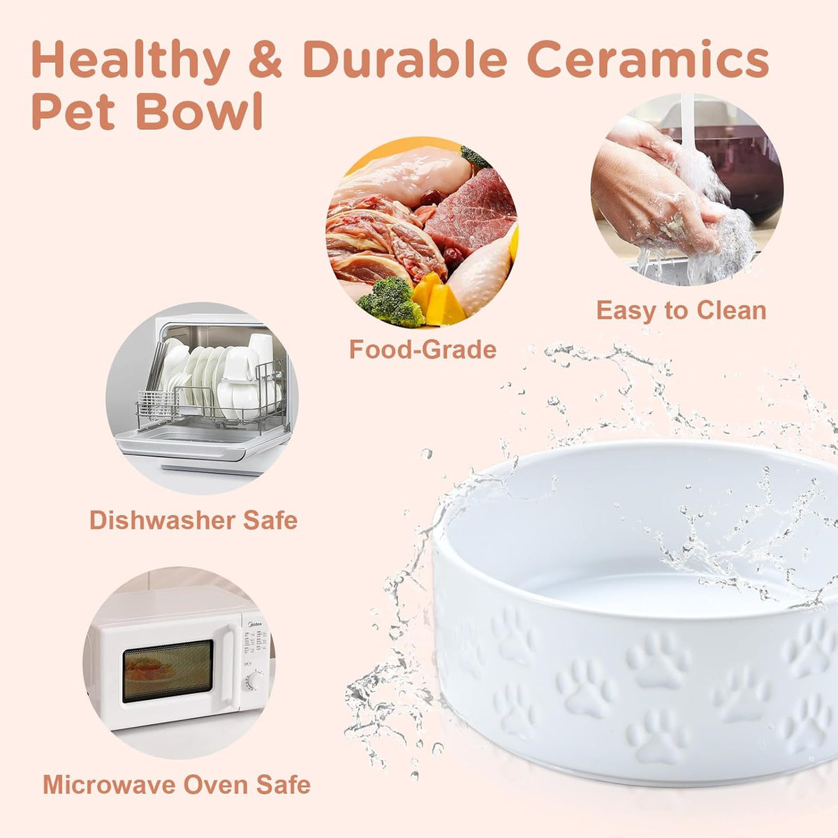 SPUNKYJUNKY Elevated Dog Bowls Ceramic, 6.1'' Dogs and Cat Food Water Bowls Raised with Non-Slip