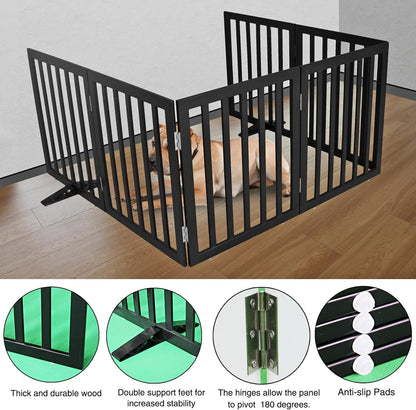 ZJSF Freestanding Indoor Dog Gate for House Foldable Wood Puppy Gate for Doorways Pet Gate for