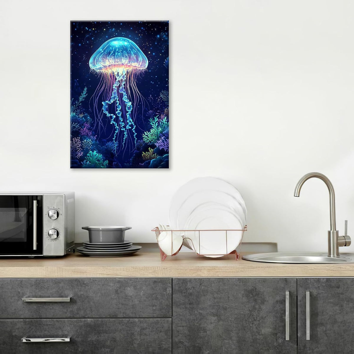 Ocean Jellyfish Wall Art Canvas Coral Fish Wall Decor Prints Framed Painting Underwater Pictures