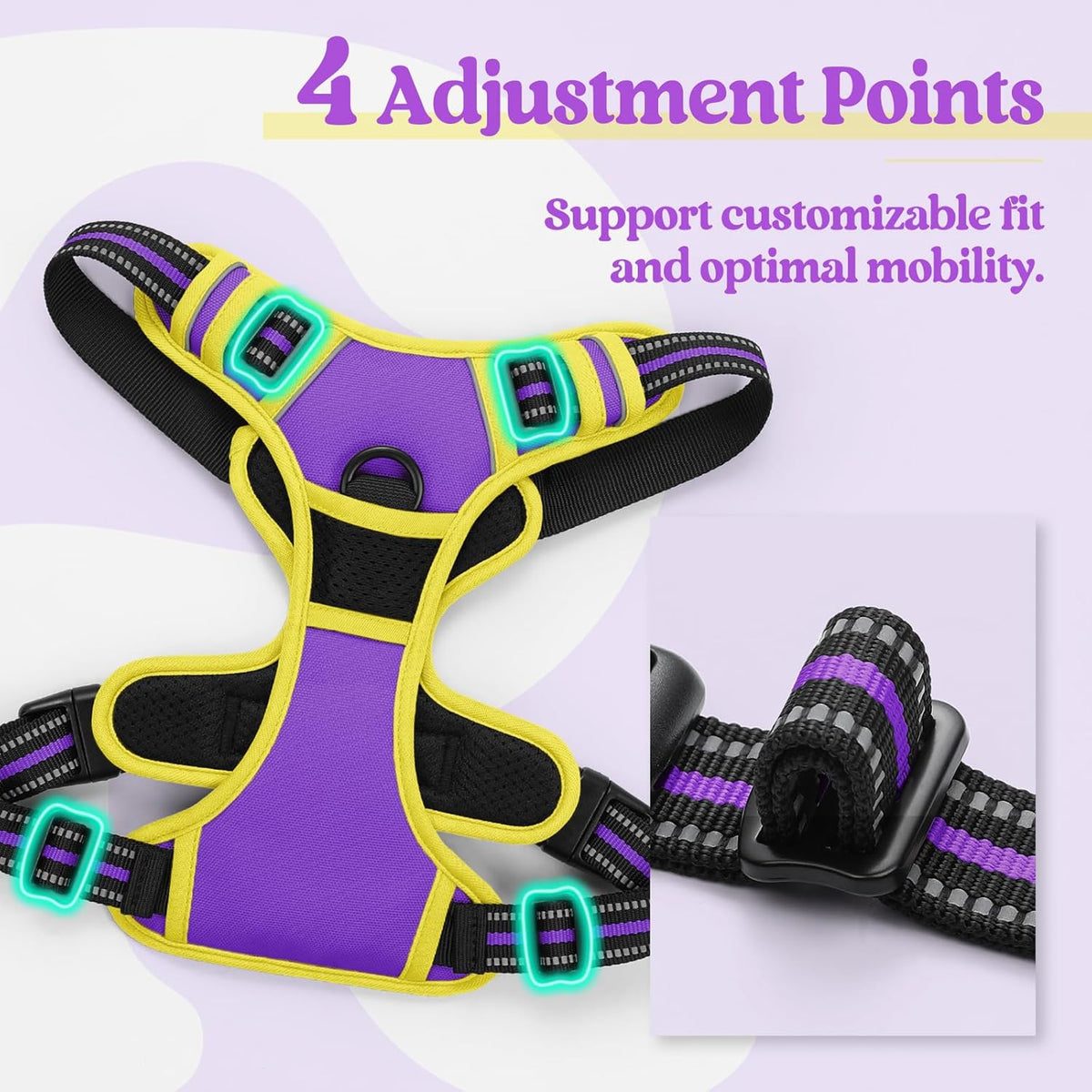 rabbitgoo Dog Harness No Pull with 2 Leash Clips, Adjustable Soft Padded, Reflective Oxford No