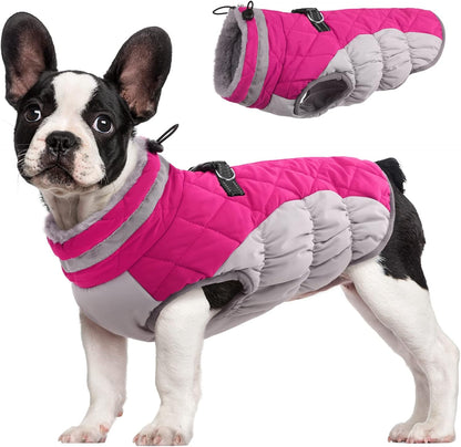 FUAMEY Dog Coat for Small Dogs,Waterproof Dog Winter Jacket with Harness Built in Puppy Cold