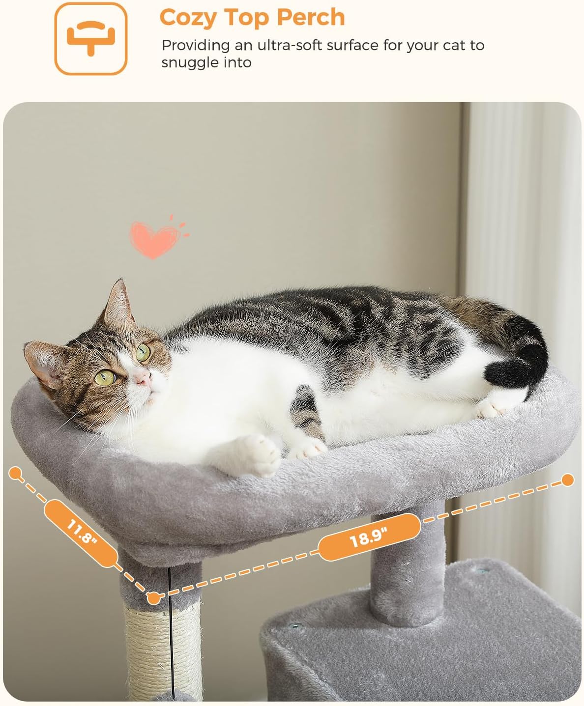 Cat Tree for Indoor Cats, 45.7" Multi-Level Cat Tower with Large Metal Frame Hammock, Cat Condo