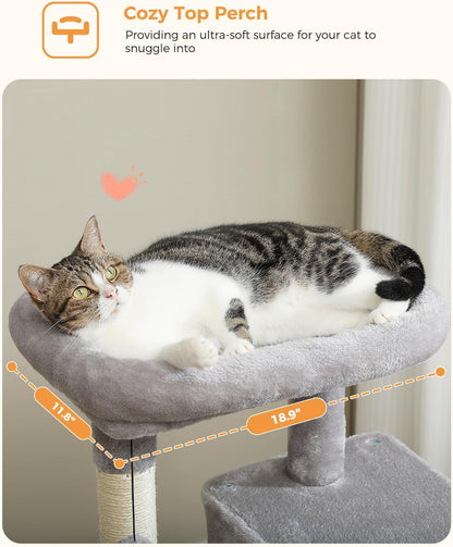 Cat Tree for Indoor Cats, 45.7" Multi-Level Cat Tower with Large Metal Frame Hammock, Cat Condo