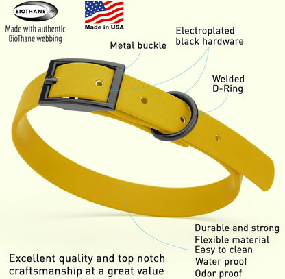 Dogline Biothane Waterproof Dog Collar Strong Coated Nylon Webbing with Black Hardware Odor- Proof