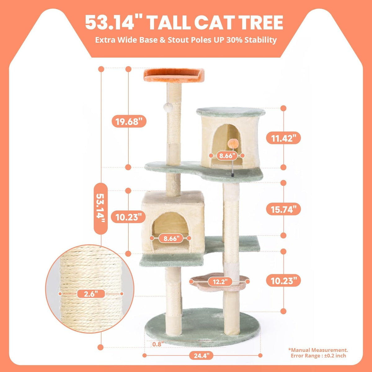 HYABi 53 Inch Flower Cat Tree - Multi-Level Cat Condo with Scratch Posts & Toys, Fresh Design