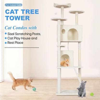 FDW Cat Tree Tower 62in Multi-Level Durable Cat Scratching Post & Cozy Fun Jumping Platform Space