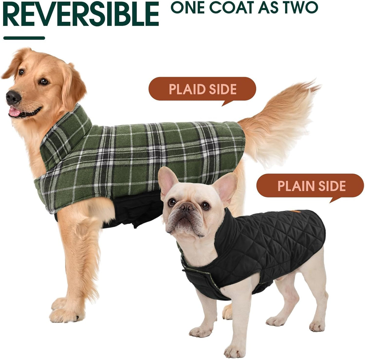 Kuoser Waterproof Dog Coat, Reversible Dog Jacket for Large Dogs, Adjustable Durable Doggie Winter