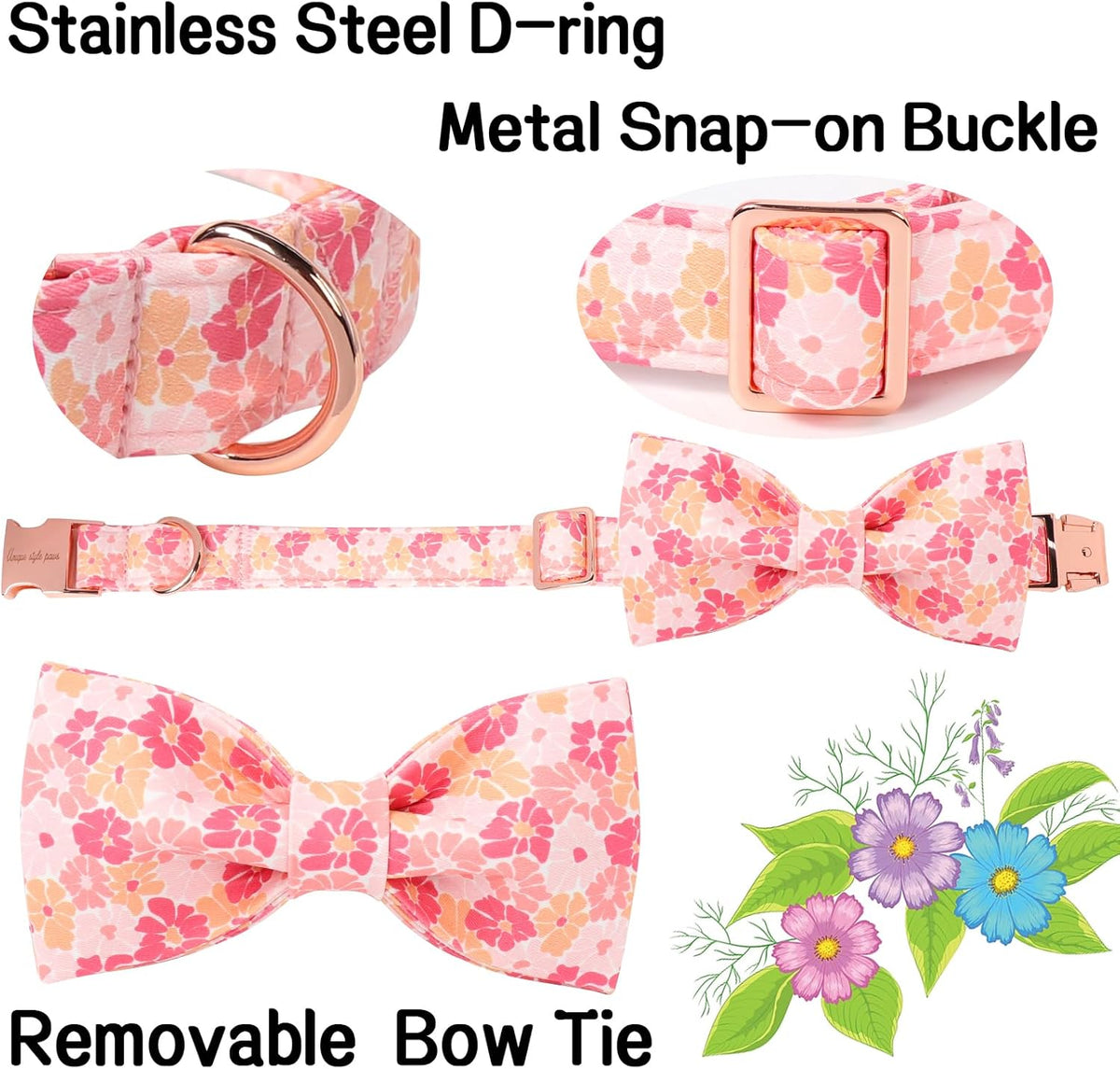Unique style paws Cartoon Dog Collar with Bow Spring Summer Puppy Collar with Flower for Small