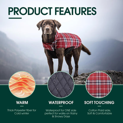 Kuoser Waterproof Dog Coat, Reversible Dog Jacket for Small Dogs, Adjustable Durable Doggie Winter