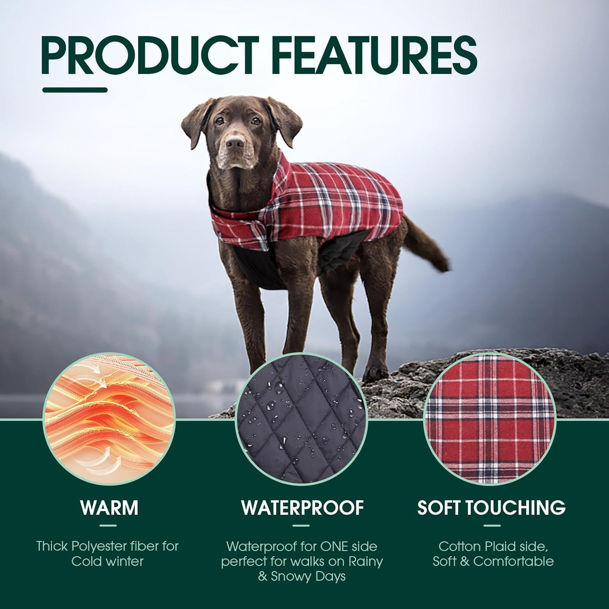 Kuoser Warm Dog Coat, Waterproof Dog Jacket for Extra Large Dogs, Adjustable Durable XL Doggie