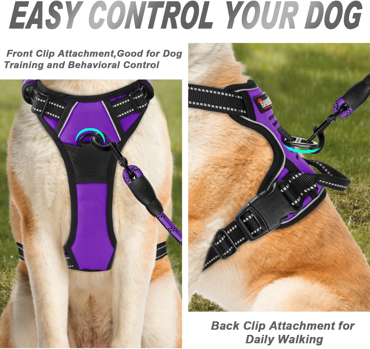 BARKBAY No Pull Dog Harness Front Clip Heavy Duty Reflective Easy Control Handle for Large Dog