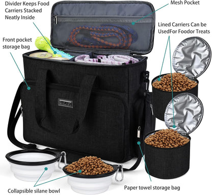 BAGLHER Dog Travel Bag, Airline Approved Pet Tote Organizer with Multi-Function Pockets, 2 X Food