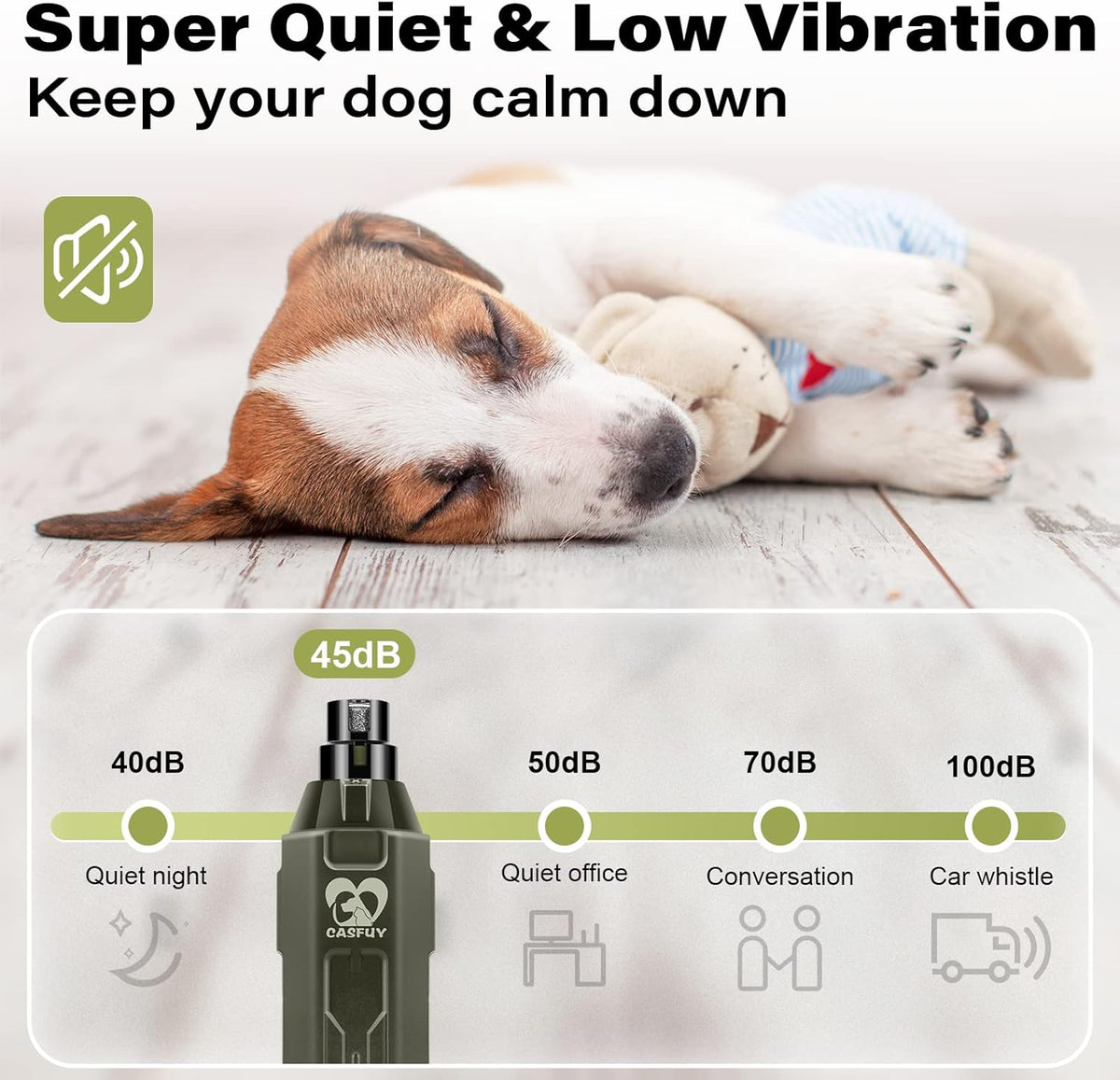 Casfuy 6-Speed Dog Nail Grinder - Newest Enhanced Pet Nail Grinder Super Quiet Rechargeable