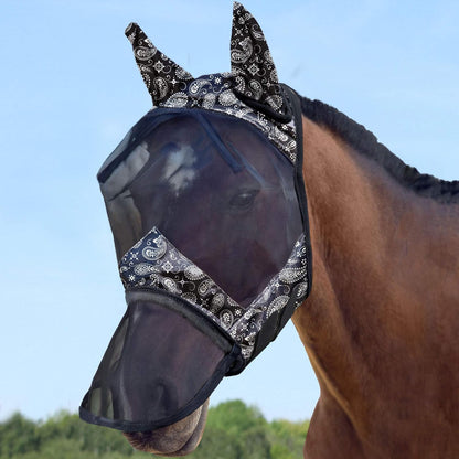Harrison Howard LumiVista Horse Fly Mask Long Nose with Ears UV Protection for Horse Pine Cones L