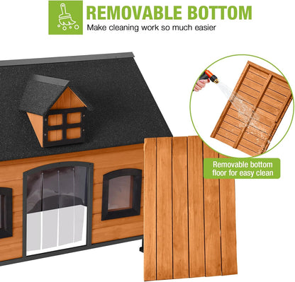 GUTINNEEN Dog House Outdoor with Strong Metal Frame Dog Kennel for Small Medium Large Dogs Puppy