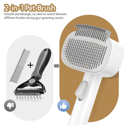 Self Cleaning Slicker Brush, 2-in-1 Cat Brush for Shedding, Skin Friendly Grooming Tool for Long &