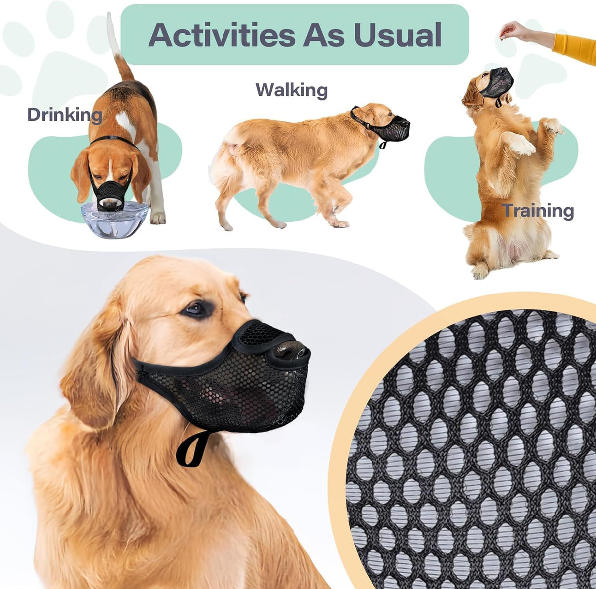 LUCKYPAW Dog Muzzle for Large Medium Small Dogs, Patented Mesh Muzzle to Prevent Biting Chewing