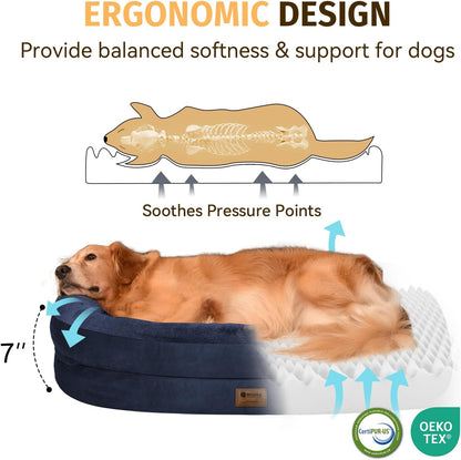 Orthopedic Waterproof Large Dog Bed: Memory Foam Washable Dog Bed with Bolsters - Removable