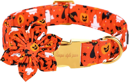 Unique style paws Halloween Dog Collar with Flower Tie Cotton Adjustable Puppy Collar for Small