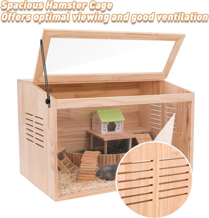 Wooden Hamster Cage,24" Lx16 Wx16 H,Animal Cabinet for Dwarf Syrian Hamsters Degus, Hamster Habitat