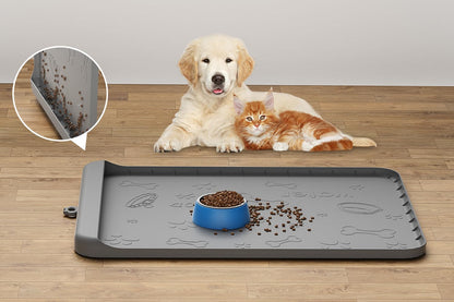 Dog Food Mat - Silicone Dog Mat for Food and Water - 28" x 20" Pet Feeding Mats with Residue