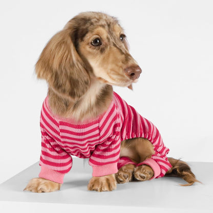 Fitwarm Pink and Red Striped Dog Pajamas, Waffle Dog Clothes for Small Dogs Girl Boy, Puppy Onesie