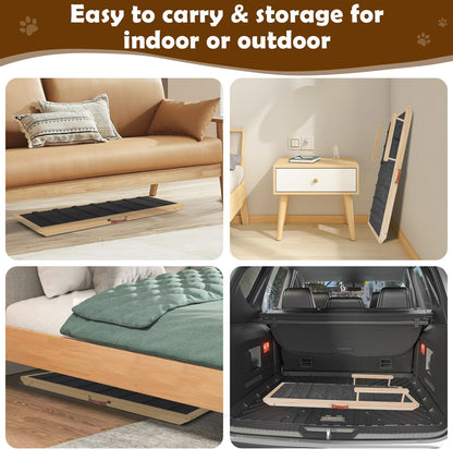 Dog Ramp for Couch, Bed or Car, Wooden 44" Long Pet Stairs for Small & Large Old Dogs & Cats, Hold