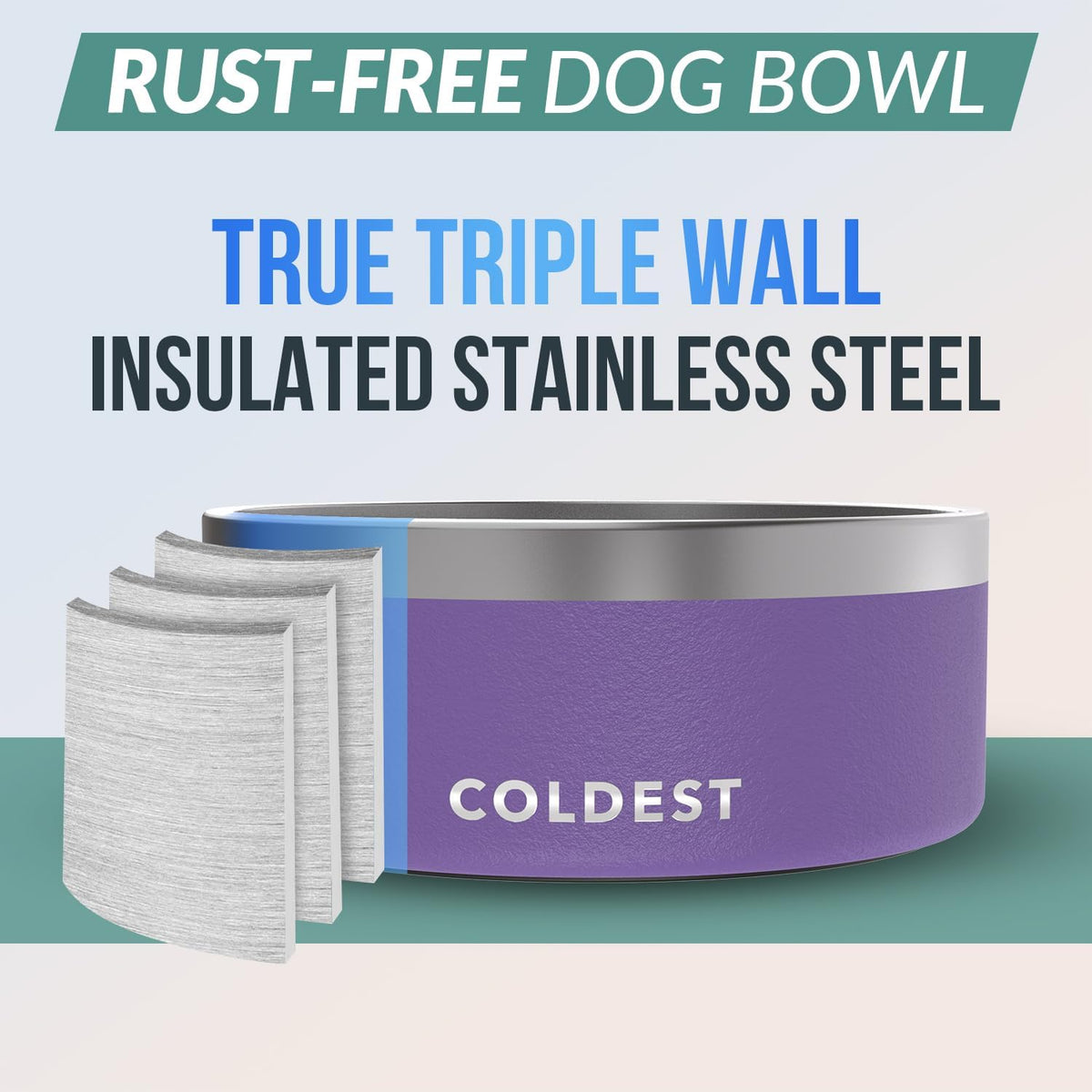 Coldest Dog Bowl - Anti Rust Metal, Non Slip, 3 Layers Insulated Stainless Steel Dog Bowls - Spill