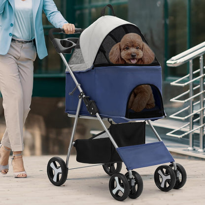 Magshion Foldable Pet Stroller, 3-in-1 Dog Travel Jogger with Detachable Carrier, Cup Holder
