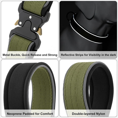 Plutus Pet Tactical Dog Collar, Reflective, Adjustable Heavy Duty Dog Collar, Soft Padded and