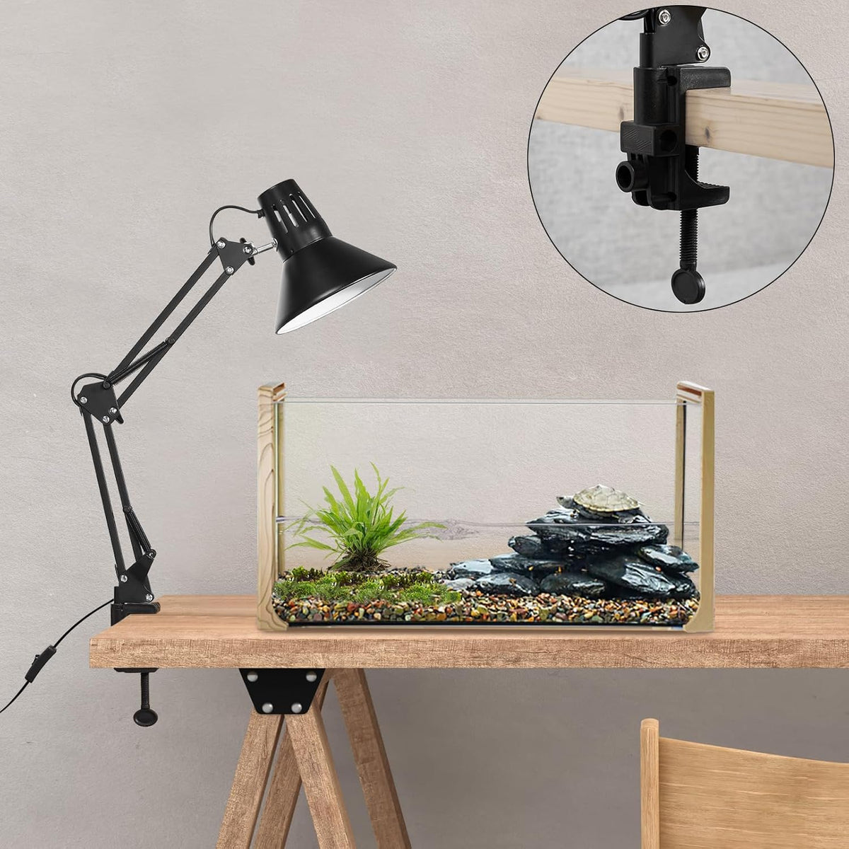 Reptile Heat lamp Reptile Light Fixture with Heat Lamp Stand,Height Range from 15.7inch to 74.3inch