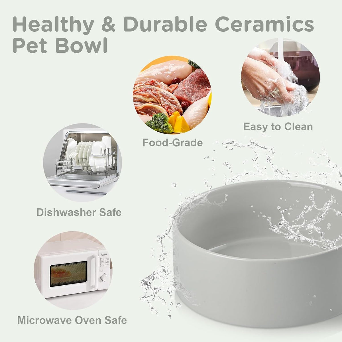 SPUNKYJUNKY Elevated Dog Bowls Ceramic, 5.1'' Dogs and Cat Food Water Bowls Raised with Non-Slip