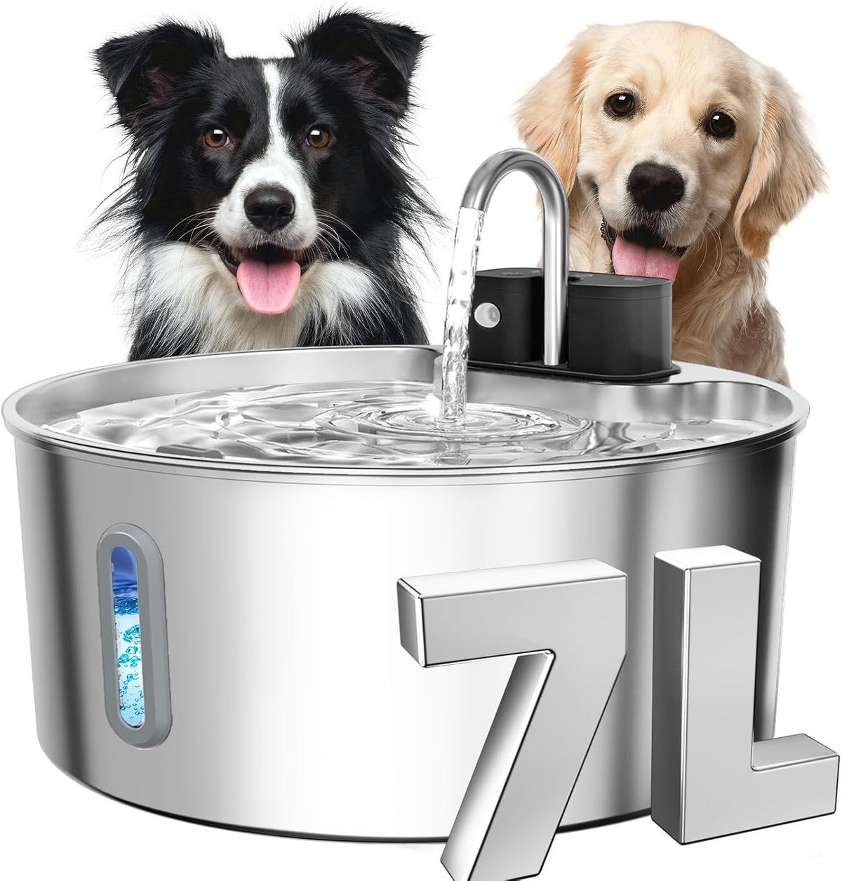 Dog Water Fountain Stainless Steel: 7L/236oz Cordless Large Dog Water Bowl Dispenser Automatic Cat
