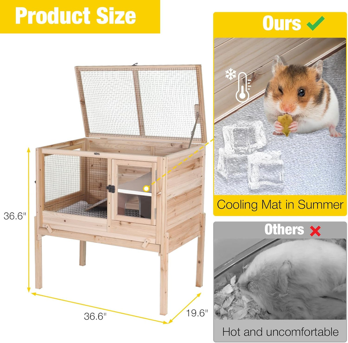 Aivituvin Wooden Guinea Pig Cages Indoor with Removable Stand, Anti Chewing Rabbit Hutch with Ramp