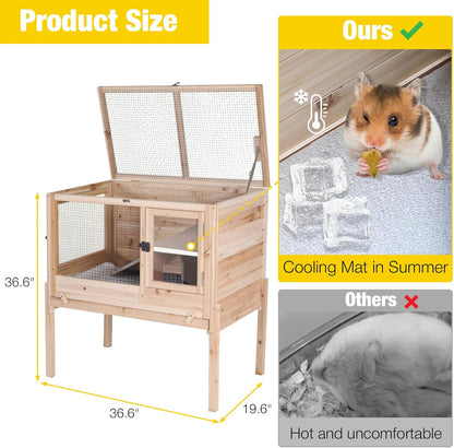Aivituvin Wooden Guinea Pig Cages Indoor with Removable Stand, Anti Chewing Rabbit Hutch with Ramp