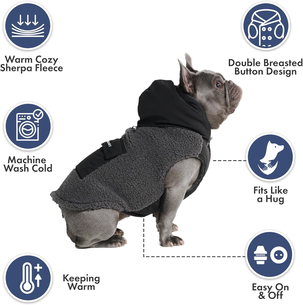 Spark Paws Reversible Dog Sweater, Sherpa Jacket Vest with Warm Fleece Lining, Warm Coat for