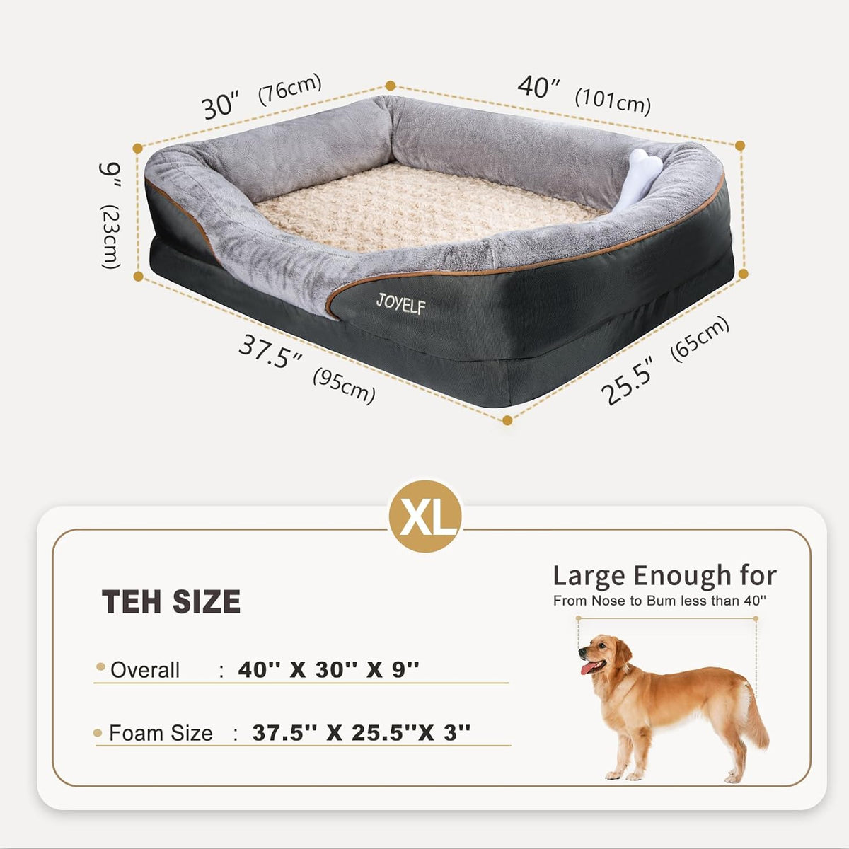 JOYELF XLarge Memory Foam Dog Bed, Orthopedic Dog Bed & Sofa with Removable Washable Cover and
