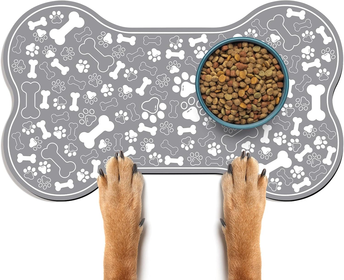 Dog & Cat Food Mat Bone Shaped Pet Feeding Mat Quick Absorb Water Bowl Placemat with Rubber Backing