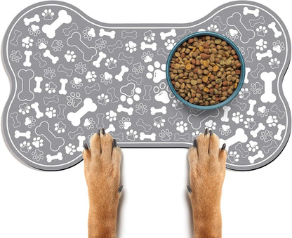 Dog & Cat Food Mat Bone Shaped Pet Feeding Mat Quick Absorb Water Bowl Placemat with Rubber Backing