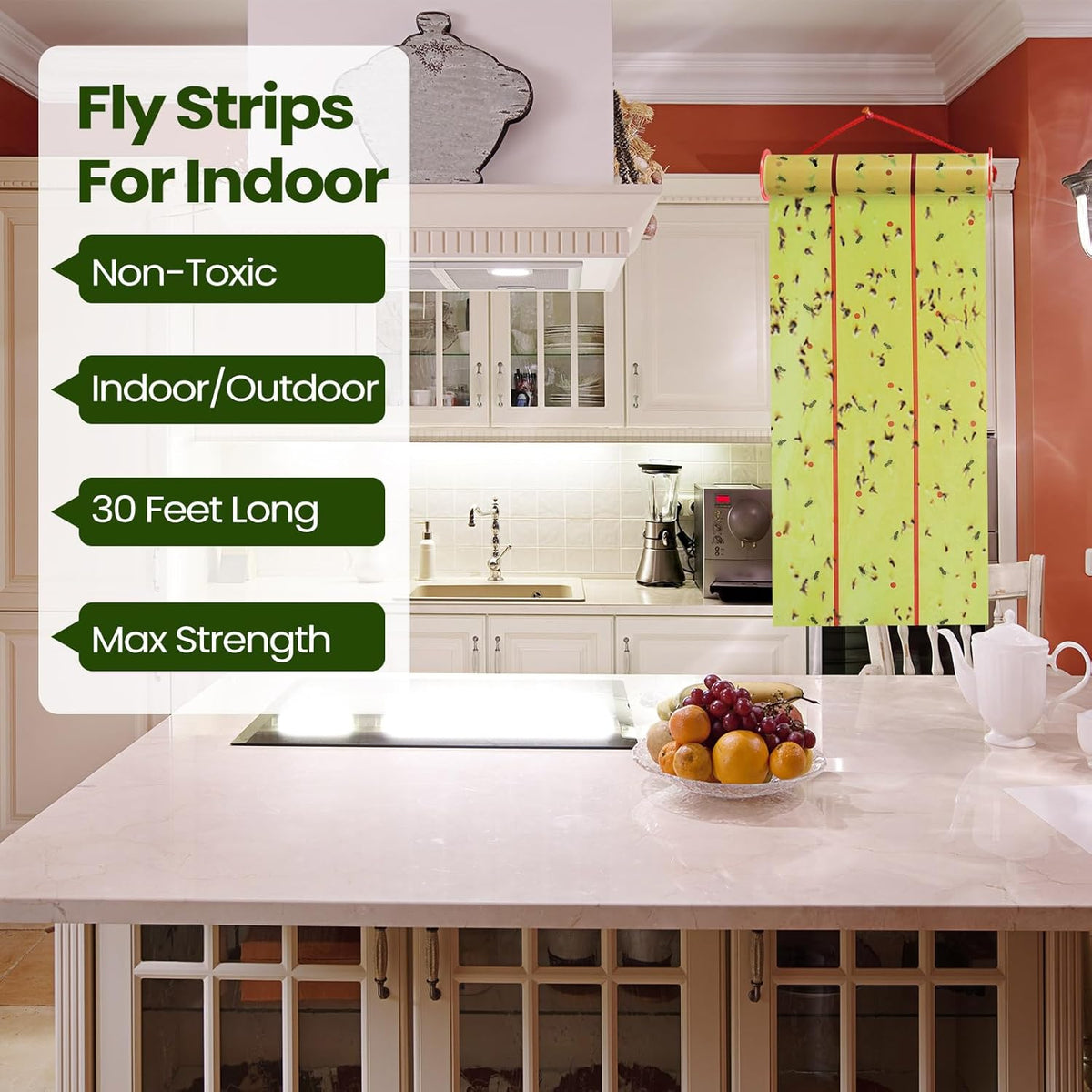 Qualirey Giant Sticky Fly Traps,30 Feet Fly Strips for Indoor Outdoor Hanging Flying Tapes Non